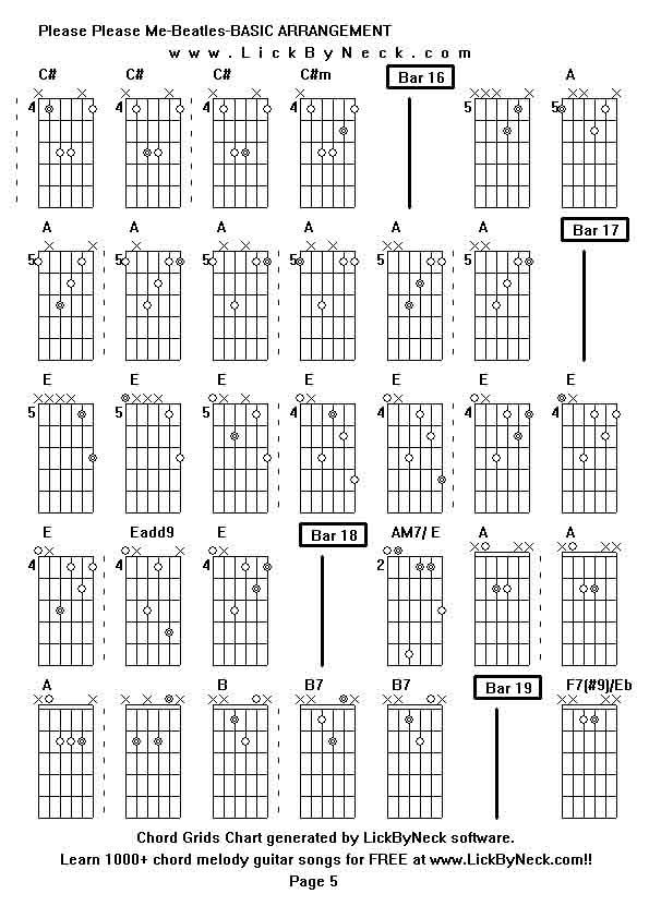 Chord Grids Chart of chord melody fingerstyle guitar song-Please Please Me-Beatles-BASIC ARRANGEMENT,generated by LickByNeck software.